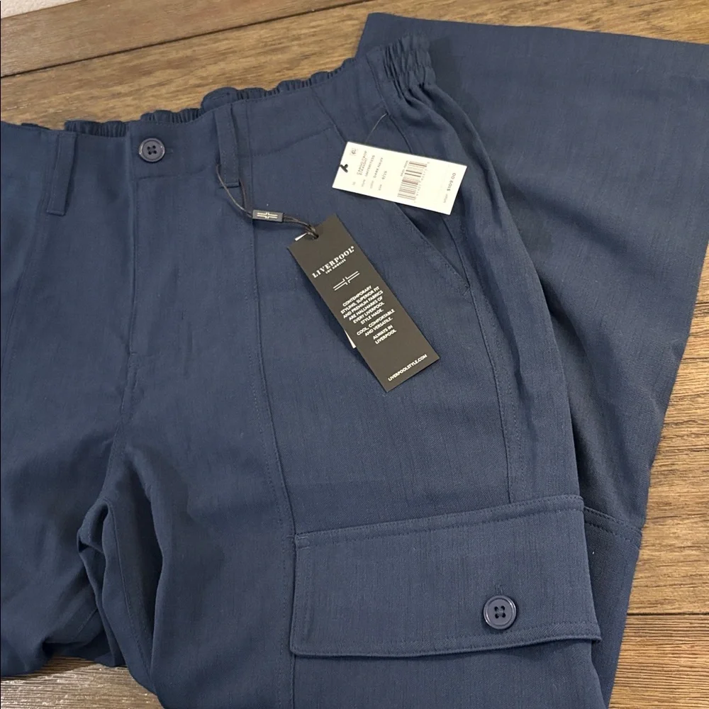 NWT [Liverpool] LA Hi-rise Cargo Crop Straight Pants Dark Navy Blue Women’s 8/29 - Picture 5 of 12